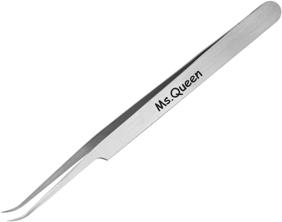 Ms.Queen Eyelash Extension Tweezers,Professional Curved Pointed Isolation Tweezers for Classic Individual Volume Mink Lash Extensions
