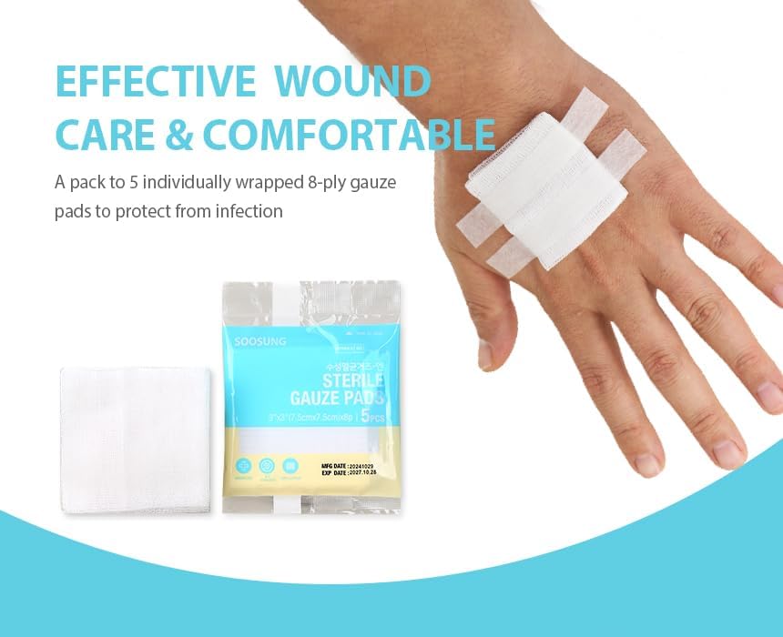 Medical-Grade Sterile Gauze 3x3in - 5 Pads per Pack (20 Packs per Box, 100 Pads Total) - Sterile & Sealed Packaging for First Aid & Wound Care