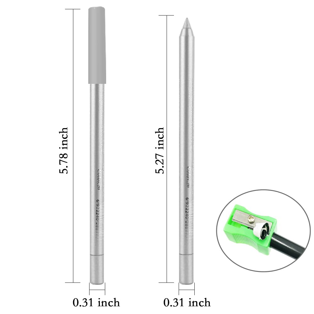 Kaely Gel Eyeliner Pencil for Women, Silver Eye Liner Waterproof Smudge Proof with Sharpener, Waterline Eye Makeup Liners, delineador de ojos contra el agua, Vegan & Cruelty-Free, 20
