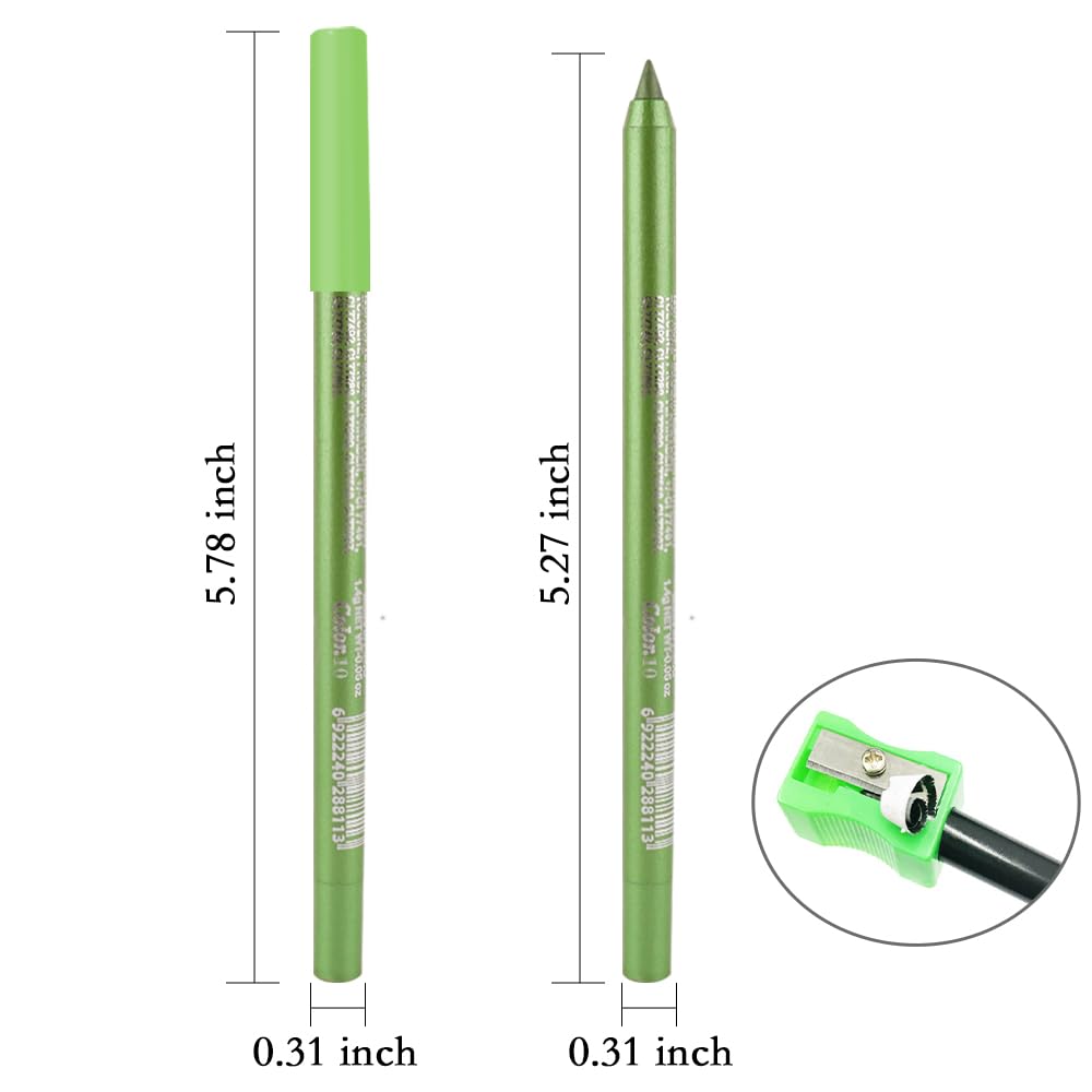 Kaely Gel Eyeliner Pencil for Women, Apple Green Eye Liner Waterproof Smudge Proof with Sharpener, Waterline Eye Makeup Liners, delineador de ojos contra el agua, Vegan & Cruelty-Free, 10