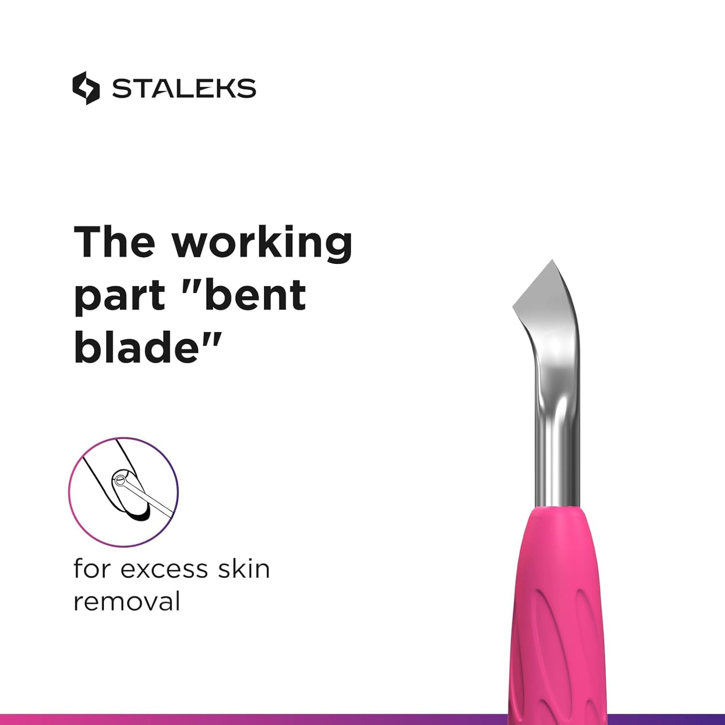 Staleks Manicure pusher Gummy with silicone handle UNIQ 10 TYPE 4.2 – Stainless Steel – Professional Cuticle Tool (rounded narrow pusher and bent blade)