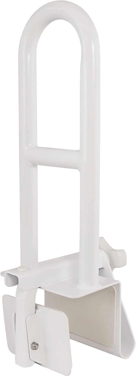 Vaunn Medical Adjustable Bathtub Safety Rail Shower Grab Bar Handle, Stainless Steel, White