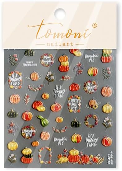 1 Sheet Pumpkin Nail Stickers 3D Self-Adhesive Garland Nail Art Stickers Flower Nail Decals 5D Embossed Green Pumpkin Nail Designs Autumn Fall Nail Art Decoration for Women Girls Manicure