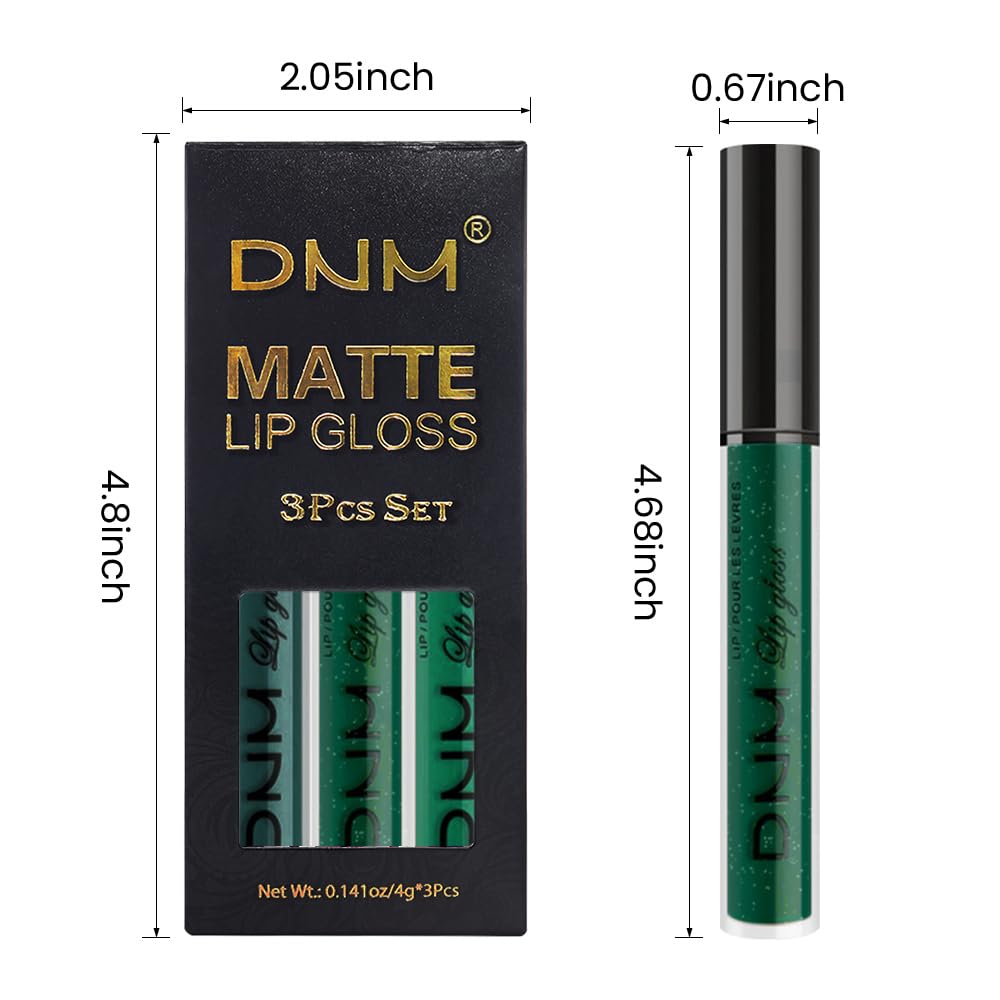 evpct 3Pcs Dark Deep Forest Green Shimmer Matte Liquid Lipstick Lip Stain Sets for Women Matte+Lipstick Long Lasting Waterproof Permanent 24 Hours Magic Lipstick 24 Hours original, Set23