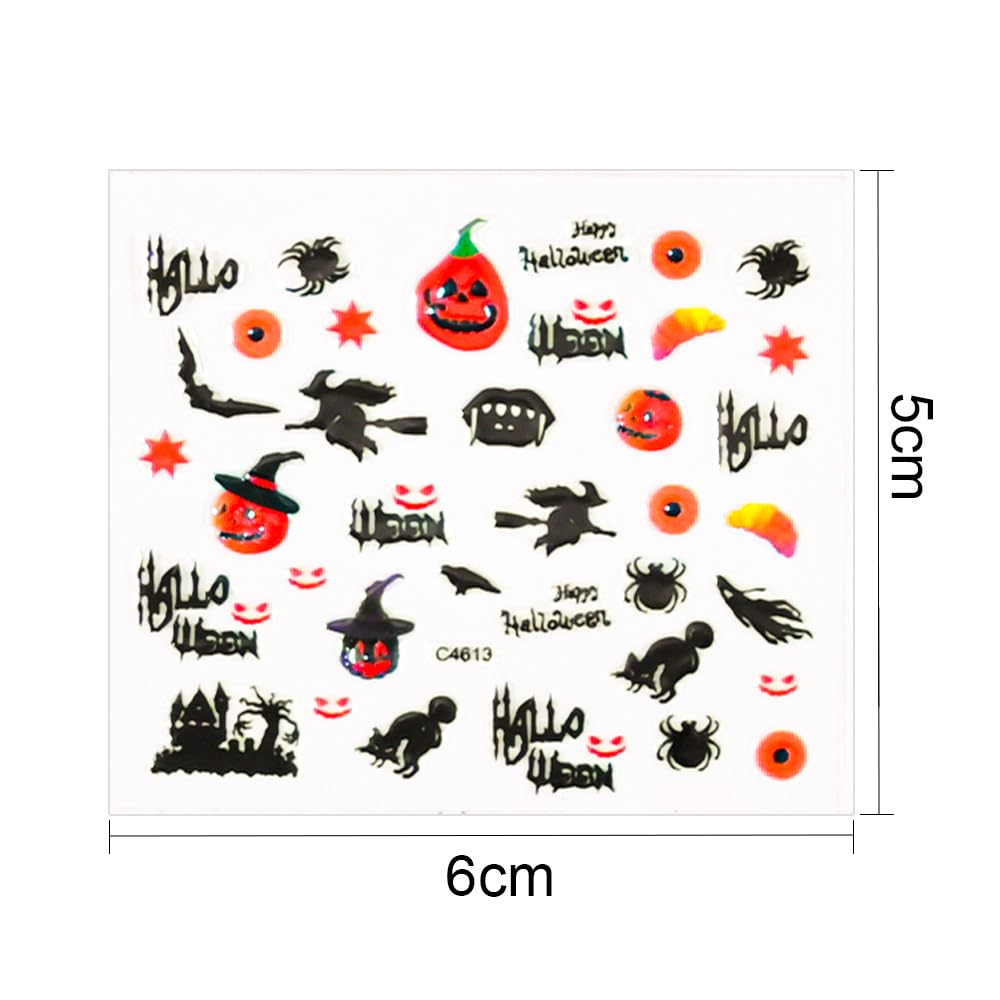 24 Sheets Halloween Nail Stickers 3D Self Adhesive Halloween Nail Decals Ghost Pumpkin Nail Art Stickers Spider Web Bat Nail Design Halloween Nail Art Supplies for Acrylic Nails Decorations for Women