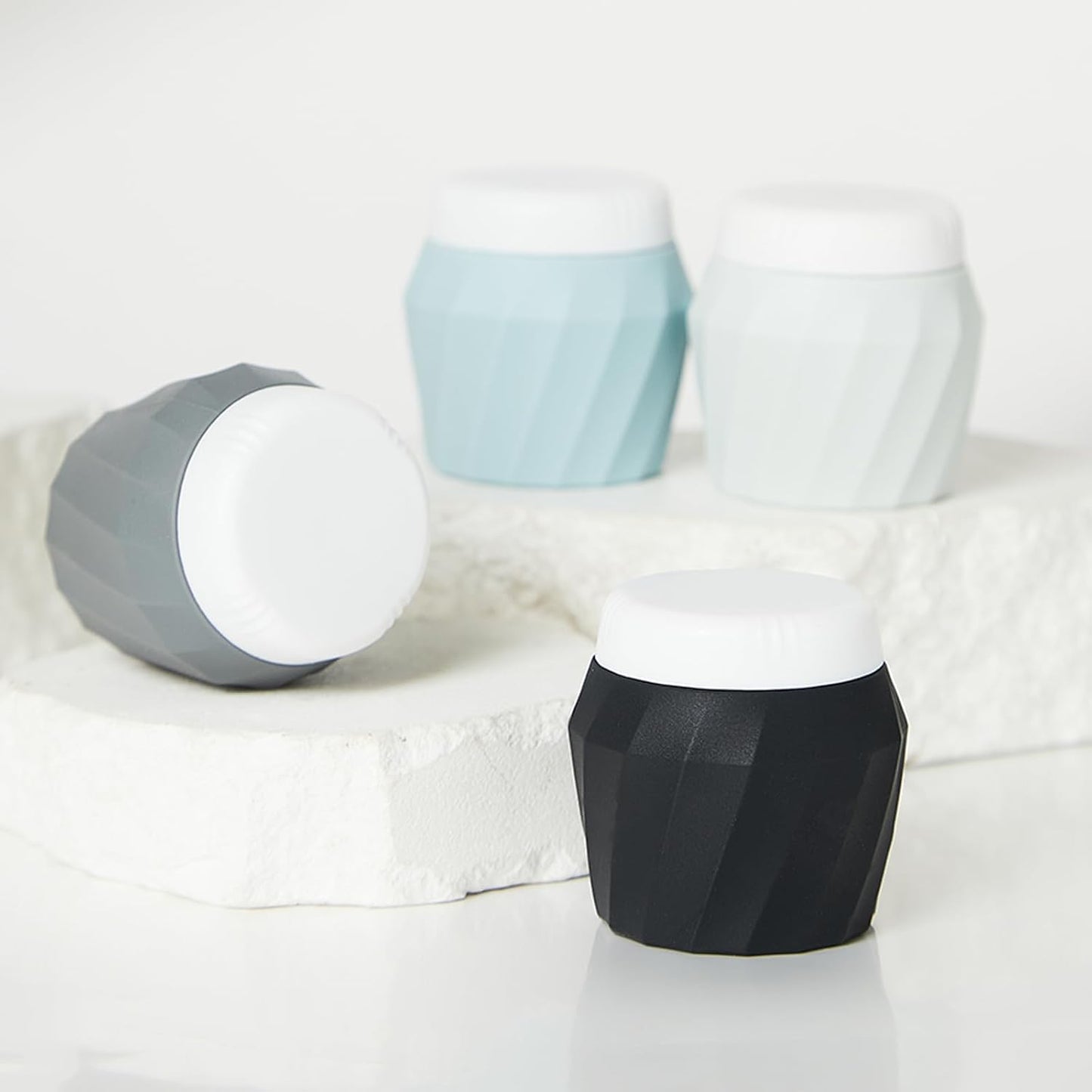 Travel Containers for Toiletries, Premium Silicone Cosmetic Cream Jars, TSA Approved Leak-Proof Refillable Travel Size Toiletries with Clear Bag for Cosmetic Face Body Cream (Gray, 1.7OZ)