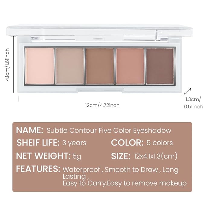 5 Colors Matte Eyeshadow Makeup Palette,Nude Pink Light Dark Brown Highly Pigmented Natural Neutral Eye Shadow Palette,Long Lasting Waterproof Naturing-Looking Women Girls Eye Shadow,Blendable