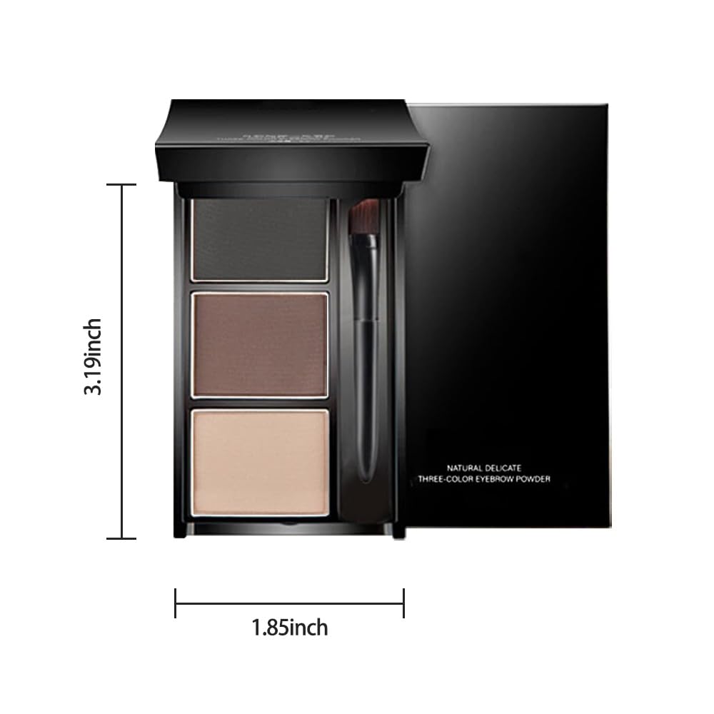Eyebrow Powder Brown Black Kit,Eye Brow Powder for Women with Brow Brush,Long-Lasting Waterproof Three Colors Brow Filler Get Full Defined Natural Brows,Brown Eyebrow Powder Makeup