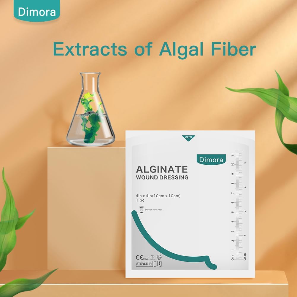 Dimora Calcium Alginate Wound Dressing, 4'' x 4'' Patches,10 Individual Sterile Pads, Soft and Highly Absorbent Dressing Gauze, Non-Stick Padding