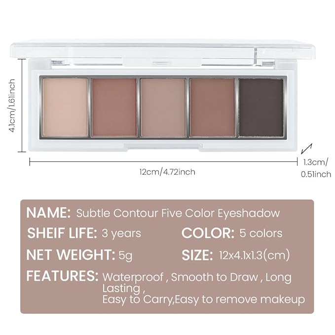5 Colors Matte Eyeshadow Makeup Palette,Nude Dark Brown Taupe Black Highly Pigmented Natural Neutral Eye Shadow Palette,Long Lasting Waterproof Naturing-Looking Women Girls Eye Shadow