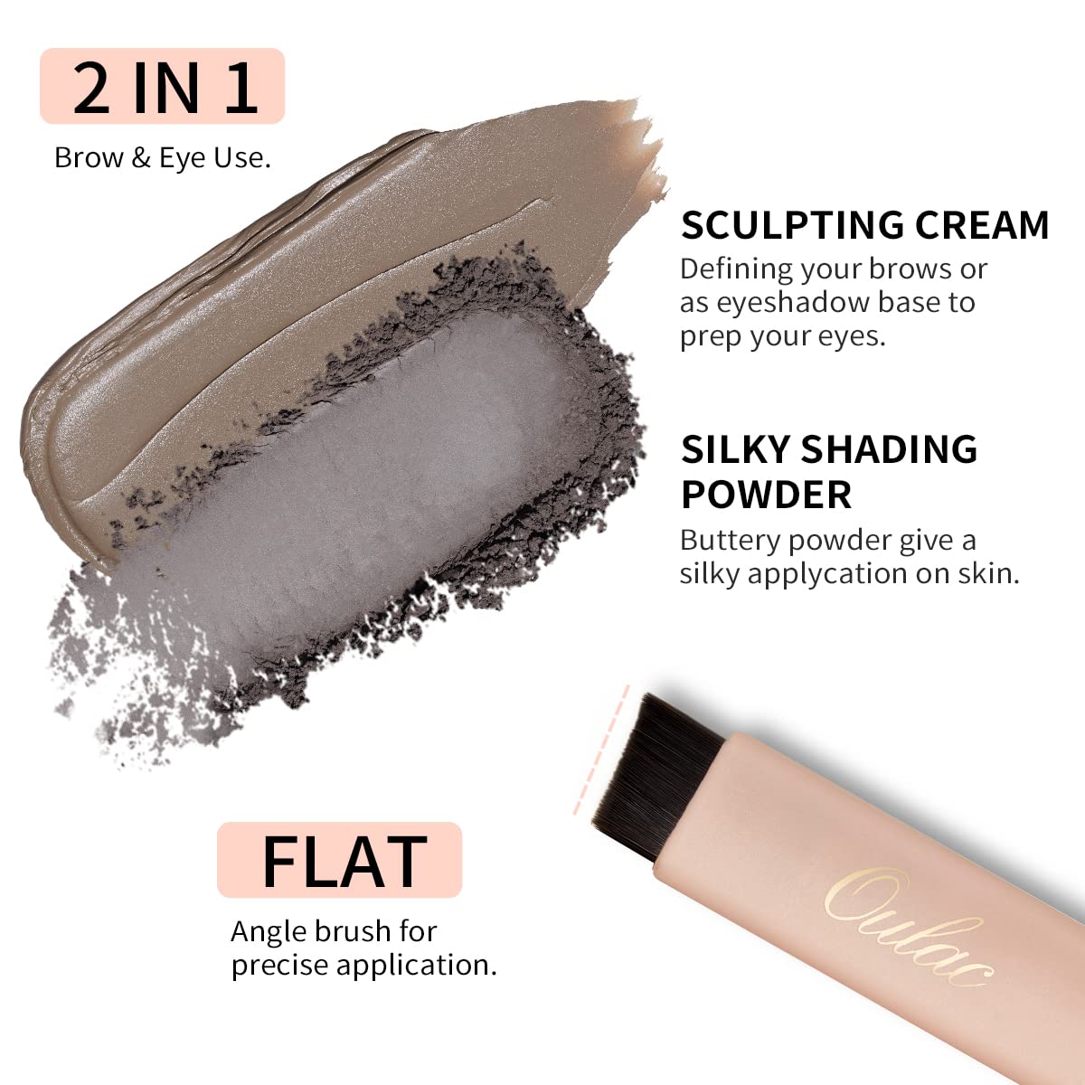 Oulac Waterproof Eyebrow Powder Kit with Brow Brush 2 in1 Long Lasting Instant Eyebrow Pomade & Powder Natural Makeup for Sparse Brows 3.2 g/0.11 oz, (Taupe)