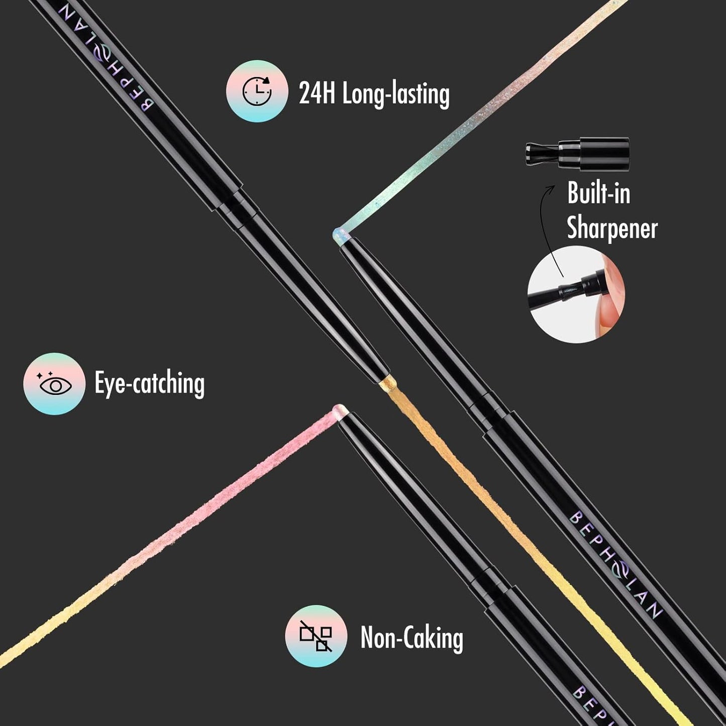 BEPHOLAN Pink Blue Eyeliner Pencil,2-in-1 Color Waterproof Glitter Gel Eye Liner Highligter,Mermaid Korean Makeup Waterline Eyeliner,Smudge Proof (FAIRY TALE)