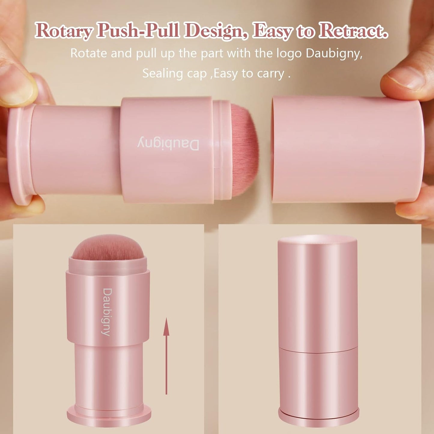 Retractable Kabuki Makeup Brush,Daubigny Powder Brushes Foundation Travel Foundation Brush for Blush Bronzer & Powder (Pink)