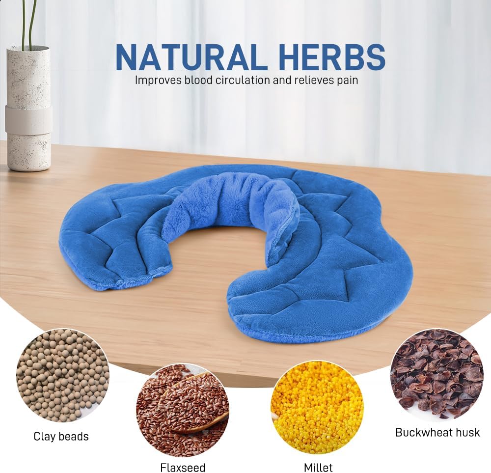 Microwavable Heating Pad for Neck and Shoulders, Weighted Microwave Moist Heated Wrap for Pain Relief Muscle Stress Tension, Heat Neck Wrap with Aromatherapy, Hot & Cold Compress, Blue