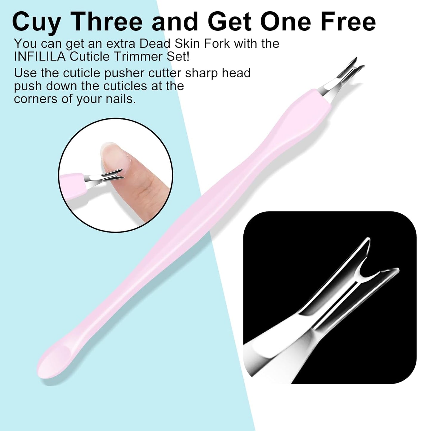 NXJ INFILILA Cuticle Remover Kit 4Pcs, Cuticle Remover Cuticle Trimmer Set Cuticle Pusher Nail Scraper Professional Pedicure Manicure Nail Tools Gift for Women Nail Tech Supplies