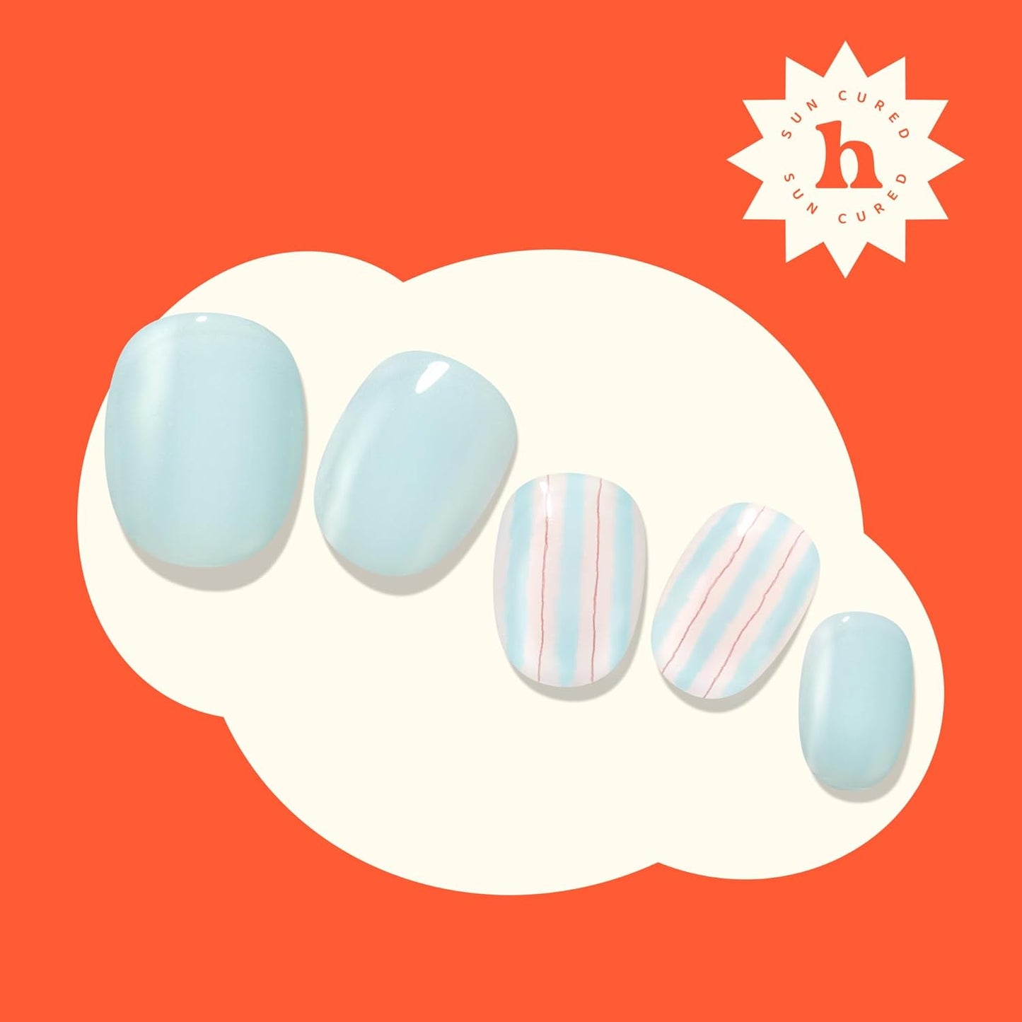 Semi Cured Gel Nail Strips | No LED Lamp Needed | Summer, Solid, Blue | Easy Apply & Remove, Salon Quality | Includes 28 Strips, 1 Prep Pads, Nail File & Wooden stick - Hey, Pajama Party?