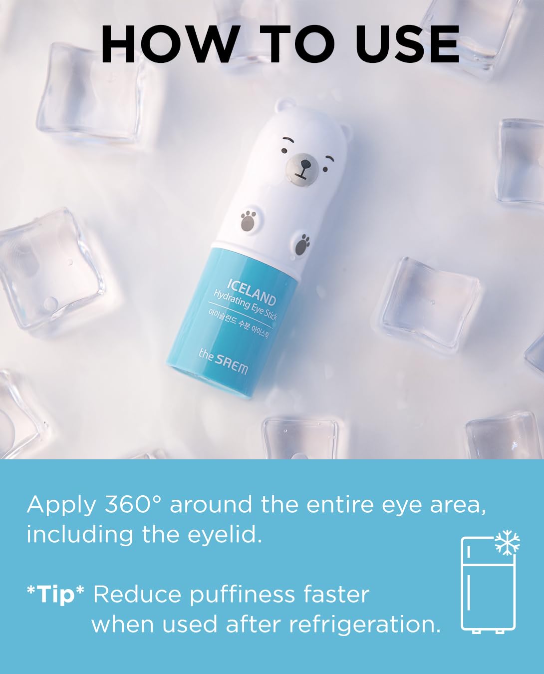 THESAEM Iceland Hydrating Eye Stick 0.24oz 3 Pack - Cooling, Collagen, Peptide - Cooling Eye Balm for Dark Circles and Puffiness – Under Eye Treatment - Balm to Smooth Skin Texture