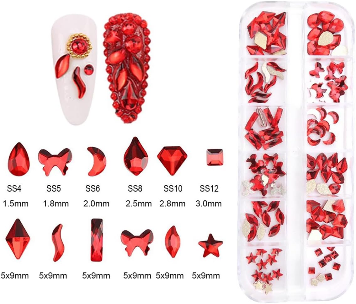 120pcs Flatback Rhinestones Glass Charms Diamantes Gems Stones for Nail Art Box Multi Shapes Siam