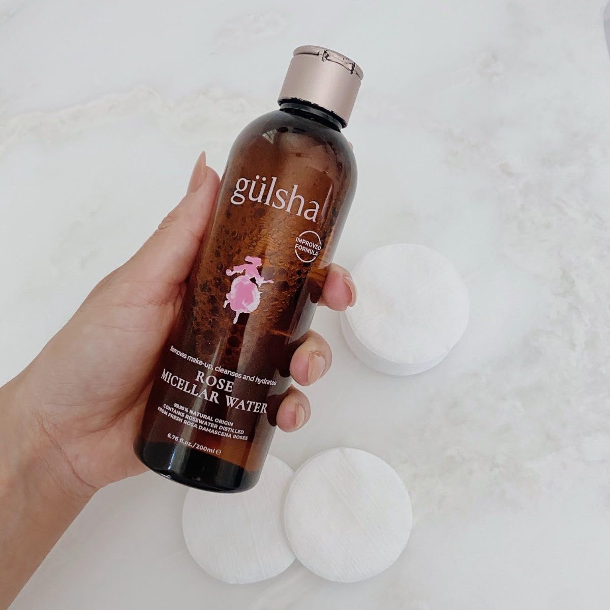 GULSHA Rose Micellar Water - Facial Cleanser & Makeup Remover, Fragrance-free Hydrating Cleanser, Softens the Skin, Formula designed in France for All Skin Types, Natural Origin, 200ml (6.76 fl oz)