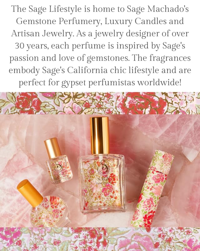 Rose Quartz Organic Perfume Oil Extract Roll-On by Sage- 1/4 oz, Vegan & Cruelty-Free, Floral Scent, Rose Damask, Honeysuckle, Jasmine - Made in USA