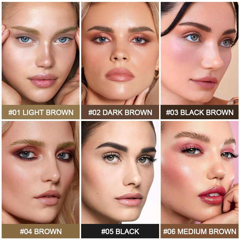 evpct 2Pcs Brown Magic Microblading Eyebrow Contouring Pen Brow Pencil, with 4 Brush Micro-Fork-Tips Precise Applicator, with Dual-ended Eyebrow Brush, Hair Like Strokes, Natural Looking Brows