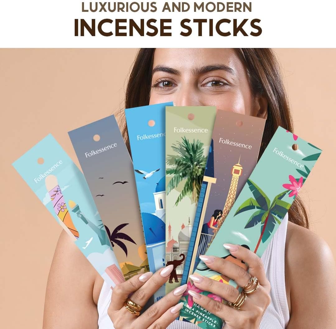 Folkulture Incense Stick with Holder for Gift | Set of 6-120 Organic Fall Insence-Sticks with 45 Mins Burn Time | Non Toxic Coconut Insense Sticks or Fall Scents, Coffee, Rose | Travel Incensios