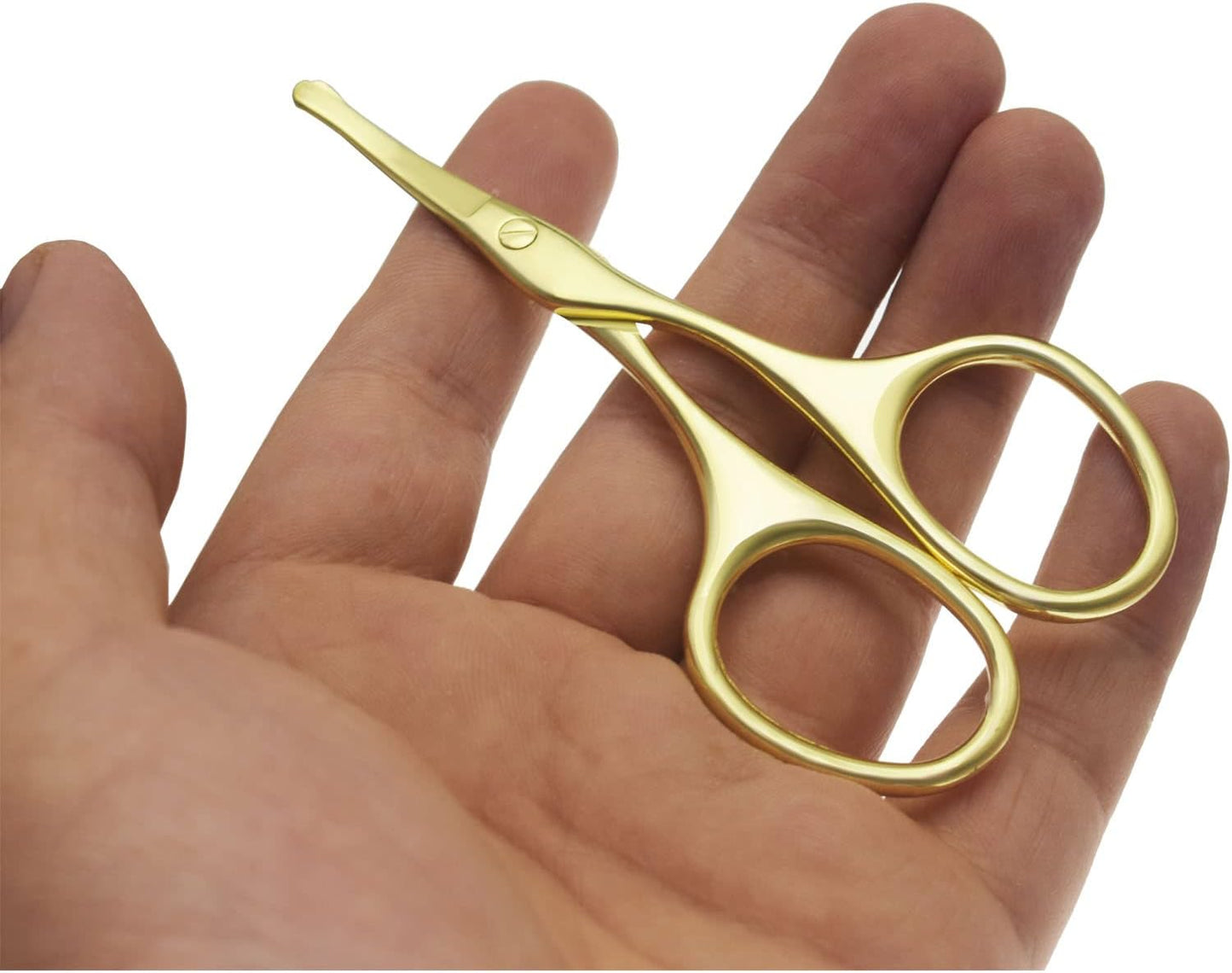 Multicolor Professional Grooming Scissors for Personal Care Facial Hair Removal and Ear Nose Eyebrow Trimming Stainless Steel Fine Straight Tip Scissors 3.9 Inch (Curved Safety Head Gold)