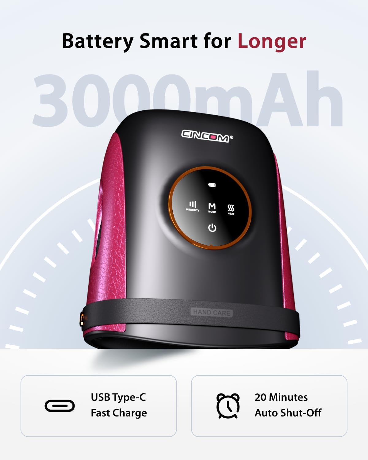 CINCOM Hand Massager with Heat and Compression, Finger and Palm Massage Machine for Pain Relief, Arthritis and Improved Circulation, Gifts for Women, Cordless and Rechargeable (Black)