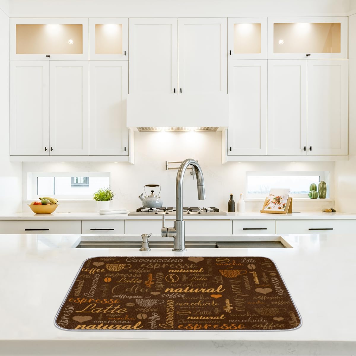 Hexteria Coffee Dish Drying Mat for Countertops, Quick Drying Mat for Kitchen, 16"x18", Brown