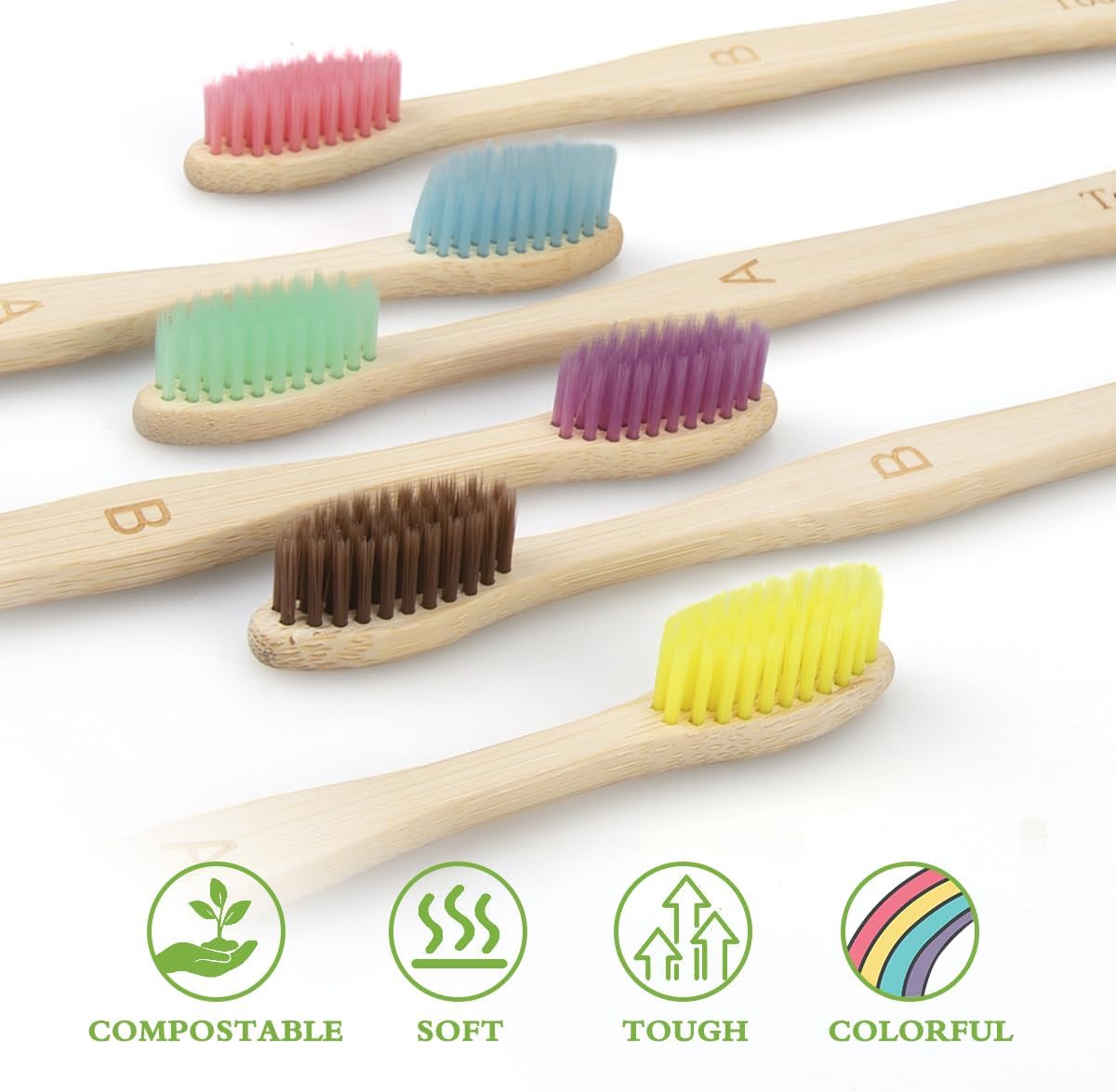Bamboo Toothbrushes, 10 Pack BPA-Free Soft Tapered Bristles, Eco-Friendly, Natural Wooden, Green Toothbrush, Organic Toothbrushes Travel Set
