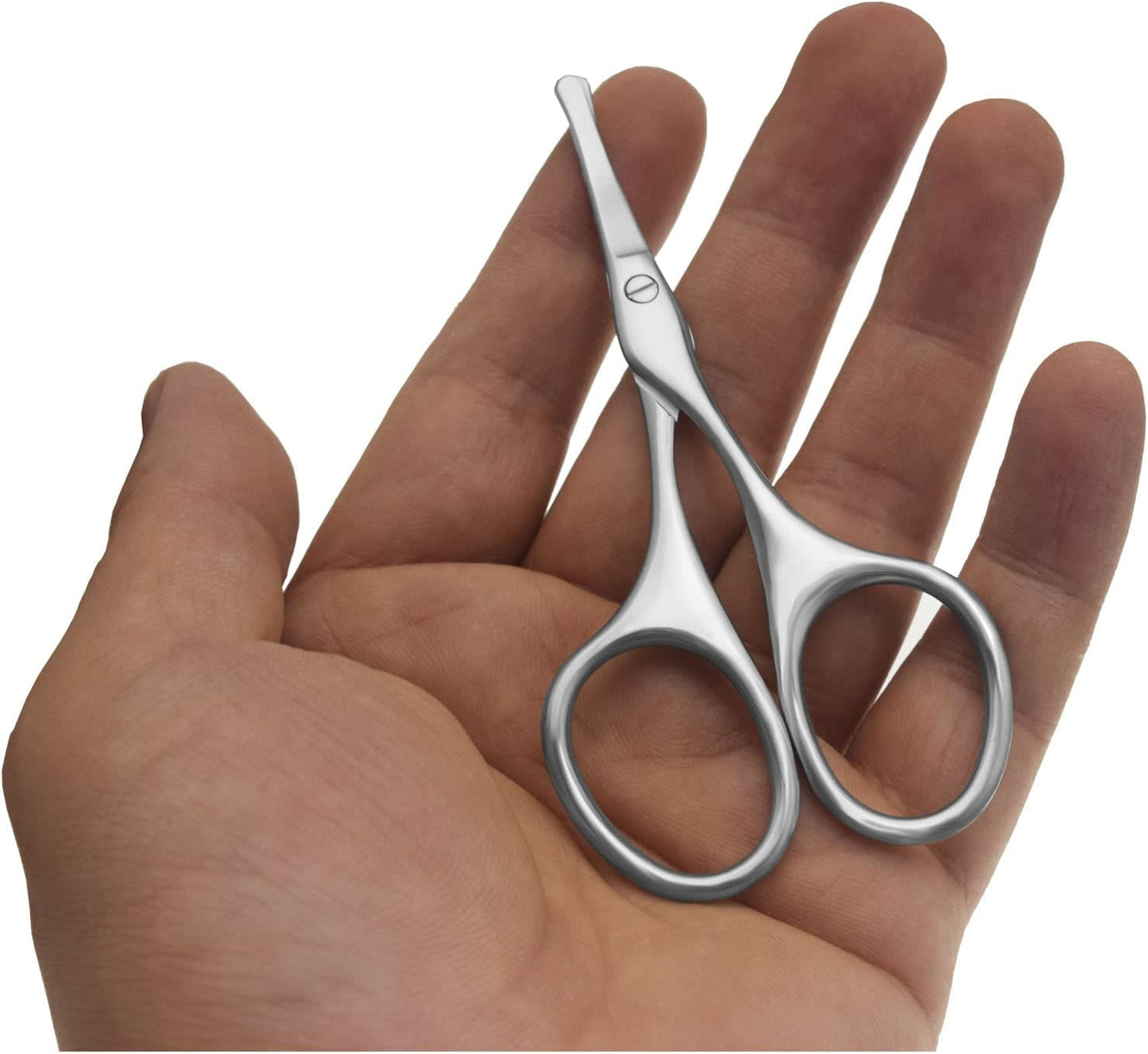 Multicolor Professional Grooming Scissors for Personal Care Facial Hair Removal and Ear Nose Eyebrow Trimming Stainless Steel Fine Straight Tip Scissors 3.9 Inch (Curved Safety Head Silver)
