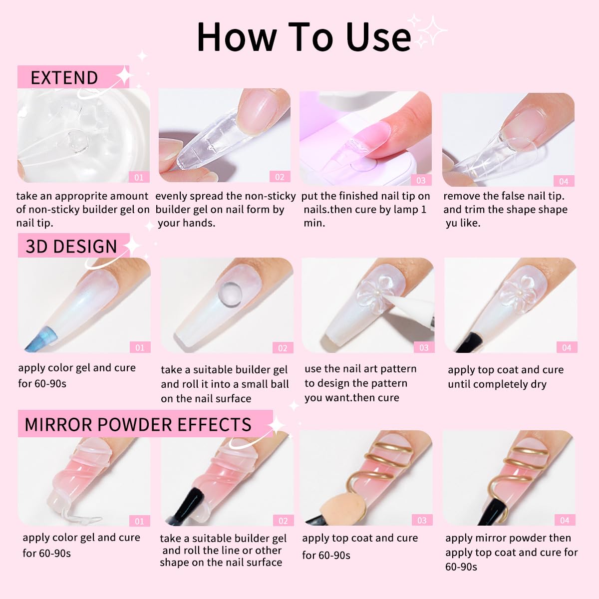 Solid Builder Gel for Nails Hard Gel 3D White Nude Pink Clear Colors for Nail Extension DIY Nail Kit 60ml