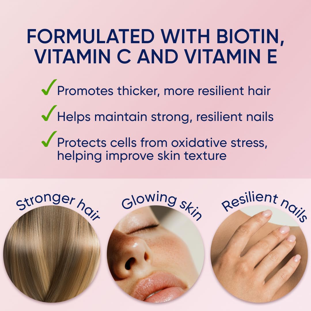 Moerie Hair Skin and Nails Gummies for Women & Men - Biotin for Hair Loss, Gummy Vitamins & Growth Dietary Supplements - Sugarbear for Thicker Hair - Allergen Free - 60 per Serving - Balanced Diet