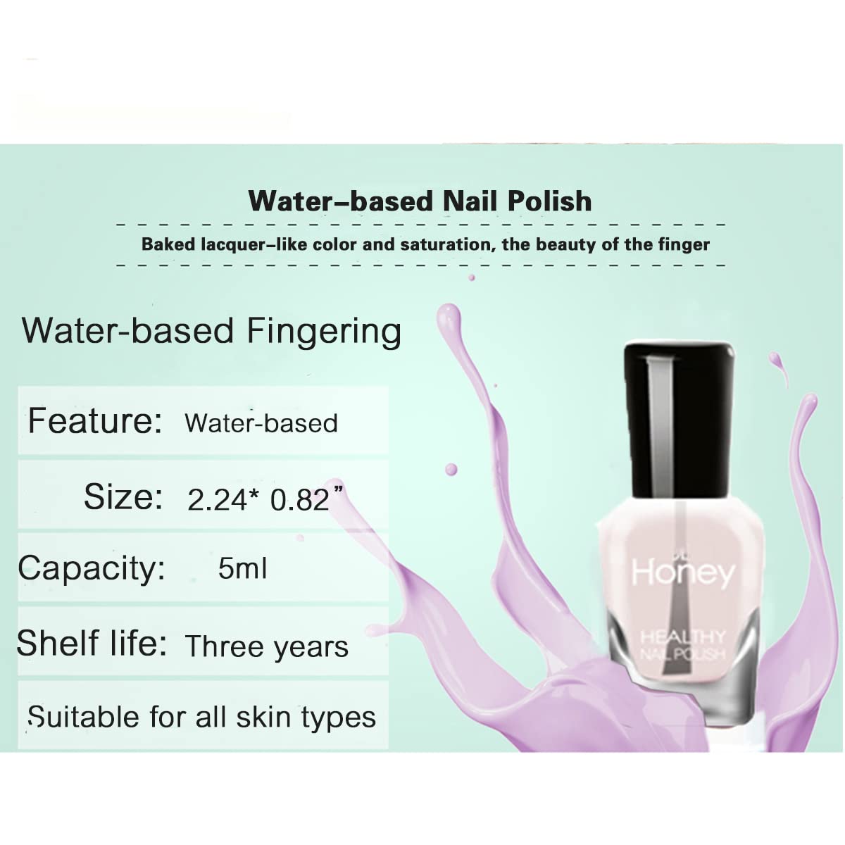 Non Toxic Nail Polish Set, Easy Peel Off and Fast Dry NailPolish Set for Pack, Eco Friendly & Organic Water Based Nail Polish for Women,Teens (6 Bottles)