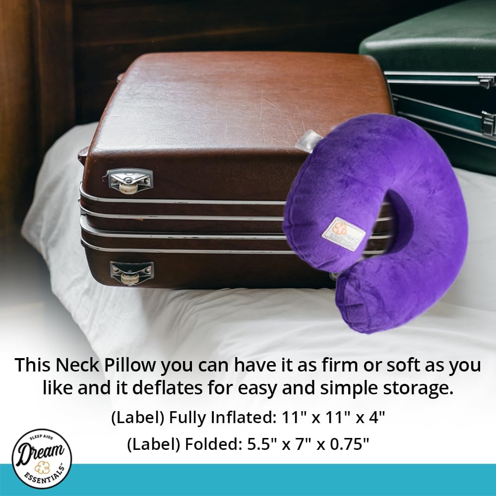 Inflatable Travel Neck Pillow, U-Shape with Washable Soft Cover (Pink)