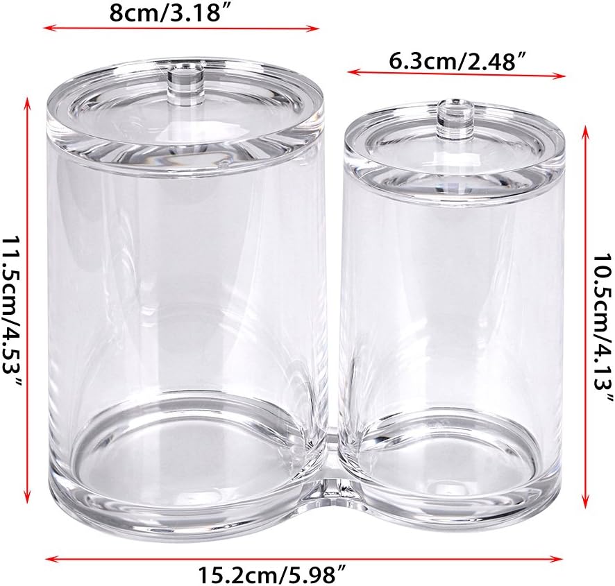 Hipiwe Clear Acrylic Cotton Swab Holder Preminm Quality Round Container Cotton Pad Q-tip Organize Case for Make Up Brush Clear Apothecary Jar