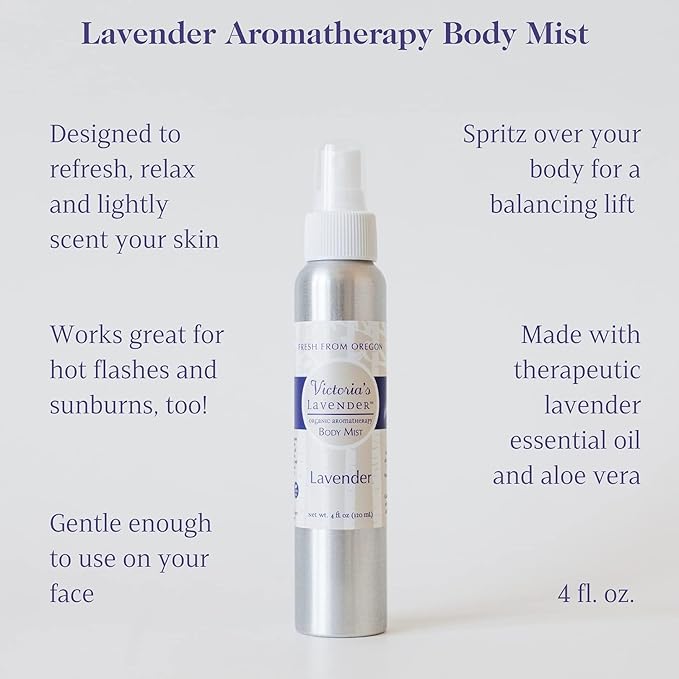 Victoria's Lavender Pillow and Linen Spray Mist (8 oz) and Aromatherapy Body Mist (4 oz) - After Sun Solar Recovery Spray with Aloe Vera and Lavender Essential Oil - Set of 3 – Made in the USA