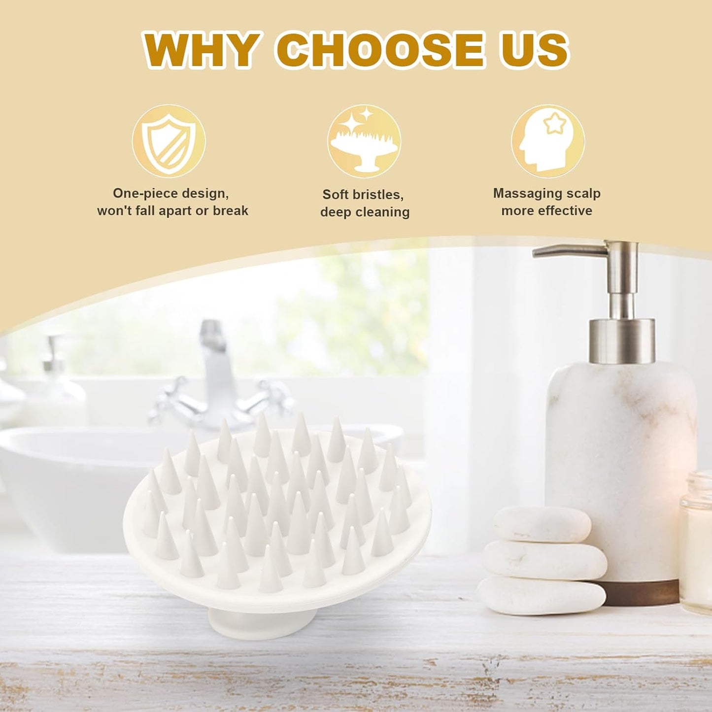 Silicone Scalp Massager Shampoo Brush, Scalp Brush for Hair Growth & Dandruff Removal, Hair Scrubber Scalp Stimulator Exfoliator Brush with Soft Bristles for Wet Dry Scalp Care (White)