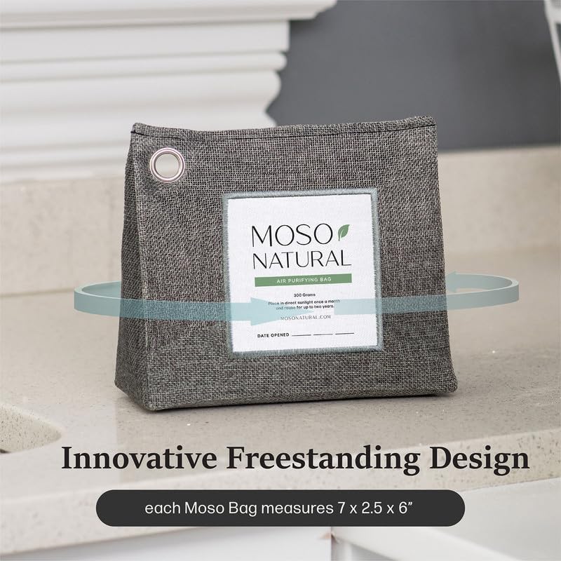 Moso Natural Air Purifying Bag 300g (10.58oz) Premium Bamboo Charcoal Odor Absorber for Home & Pet, Closet Odor Eliminator & Small Room Deodorizer, Charcoal Bags Last 2 Years, Unscented (5 Pack)