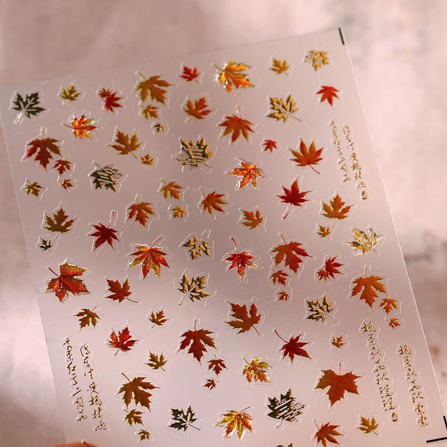 Fall Nail Art Stickers 5D Embossed Autumn Maple Leaf Nail Stickers for Nail Art Self-Adhesive Nail Design Stickers 1 Sheets DIY Nail Art Decals for Women (1, Fall Maple)