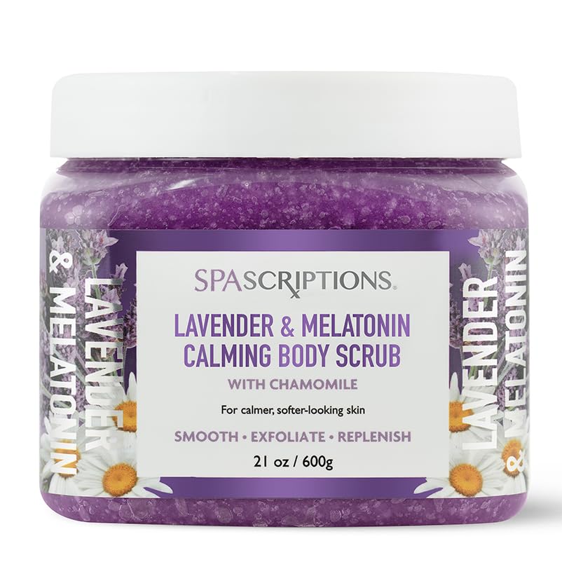 Spascriptions Lavender & Melatonin Calming Body Scrub with Chamomile For a Calmer & Softer-Looking Skin, Made to Smooth Exfoliate & REplenish the Skin, 21 oz.