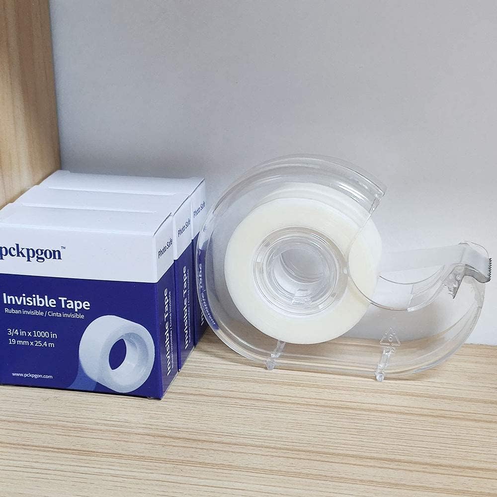 Hand Use Desktop Tape Dispenser, Transparent Plastic Lightweight and Portable Refillable Dispenser for 3/4" Tape, 1 Pack