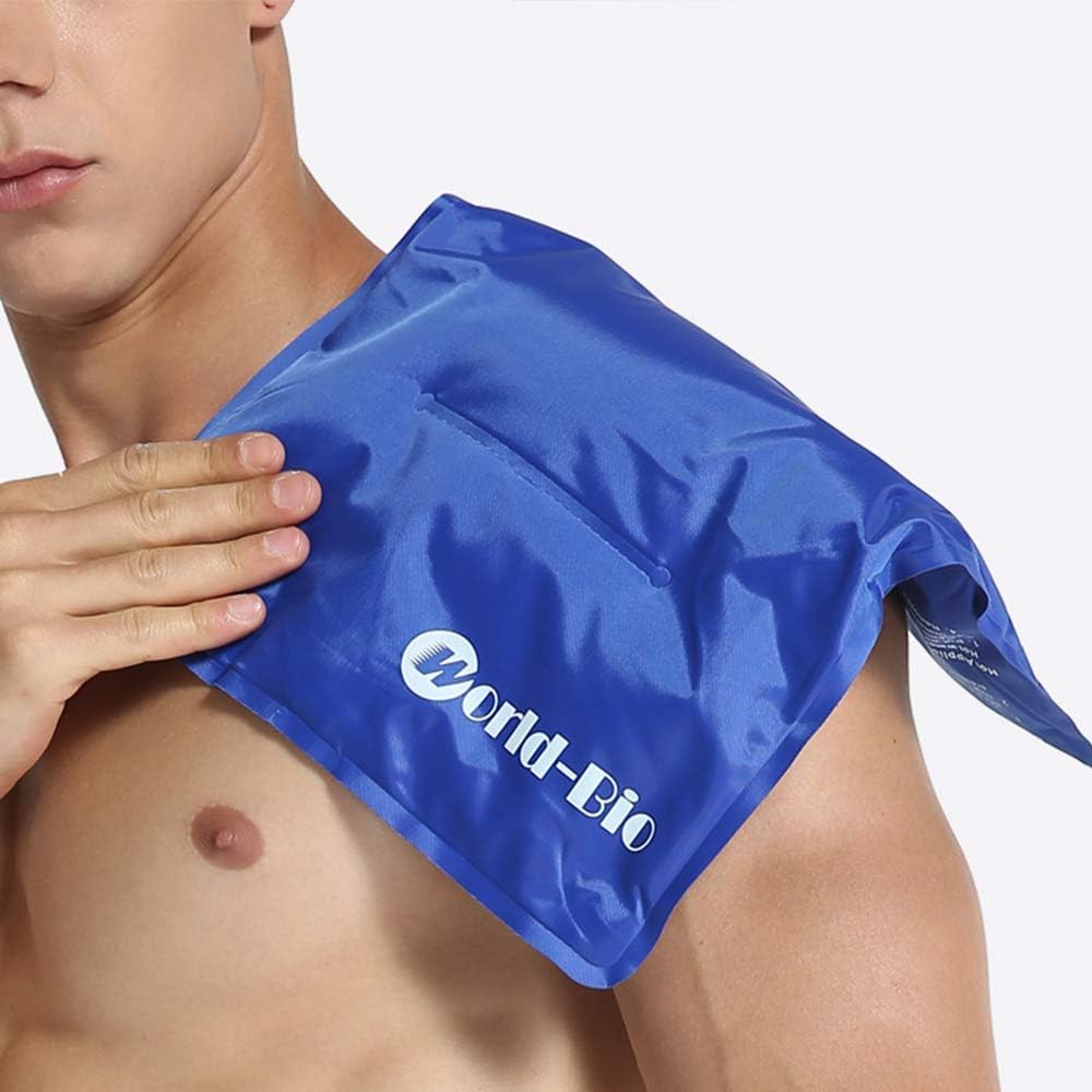 WORLD-BIO Large Flexible Hip Ice Pack 2 packs for Injuries, Hot & Cold Therapy Pad for Shoulder, Back, Knee, Leg, Thigh, Soothing Pain from Bruises & Sprains, Muscle Aches, Stiff Joint, 11" x 14" Blue