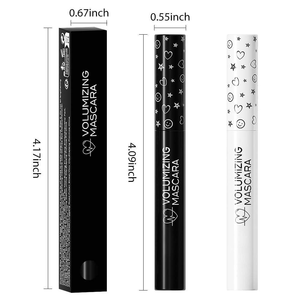Colored Mascara for Eyelashes Set,Colorful Waterproof Mascara for eyelashes Long lasting Charming Voluminous for Women Halloween Eye Makeup (2Pcs 03#Black&04#White, F)