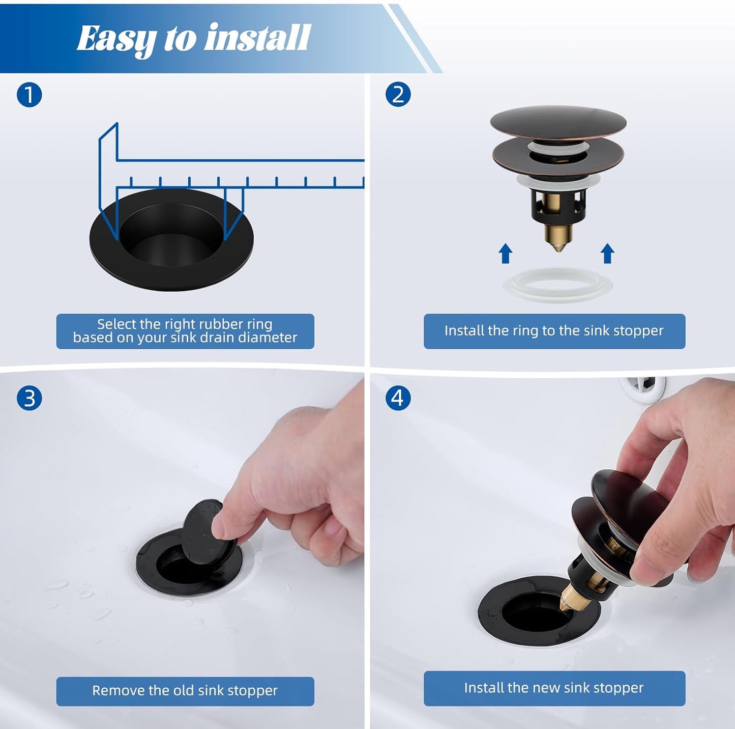 Hibbent All Metal 2 in 1 Bathroom Sink Stopper, Universal Pop Up Drain Strainer, Brass Bullet Core Push Type Stopper for 1.1''~2.3'' Basin, Big Push Button, Anti Clogging Filter, Oil-Rubbed Bronze
