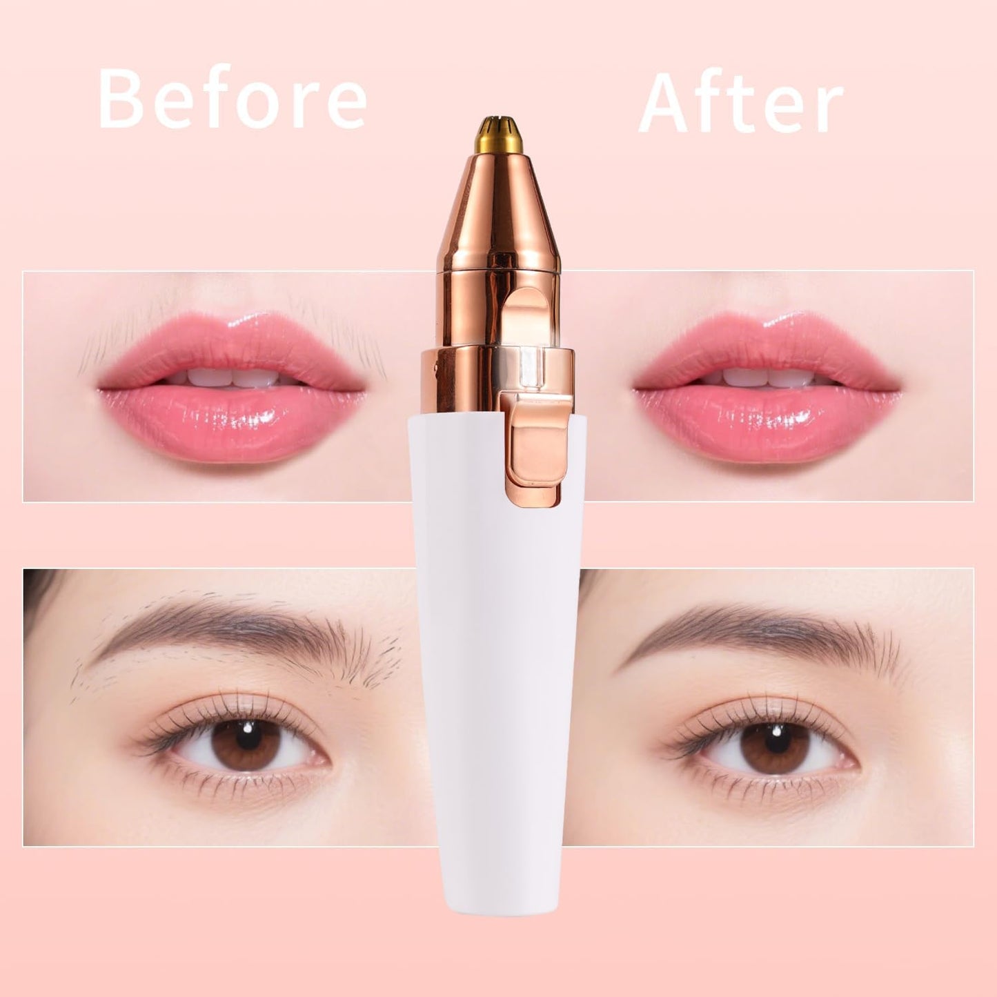 Facial Hair Removal for Women,2 in 1 Electric Hair Removal Device for Chin Upper Lip Peach Fuzz & Rechargeable Eyebrow Trimmer with LED Light for Precise Shaping