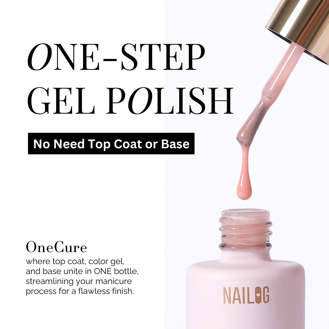 NAILOG One Step Pink Gel Nail Polish 12ml Top Coat Color Gel Base 3-In-1 Formula Soak Off UV Gel Polish for Home DIY & Gifting | Old Rose