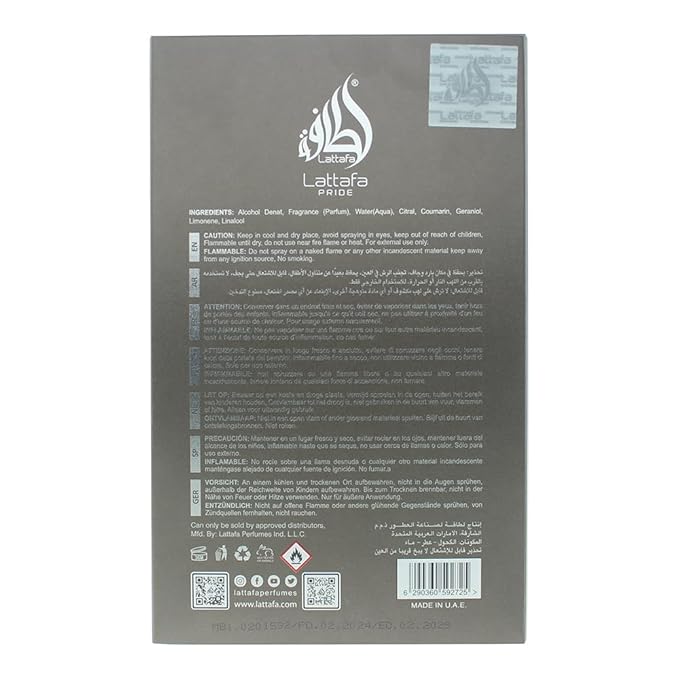 Lattafa Pride Raw Human Eau de Parfum Spray for Unisex, 3.4 Ounce