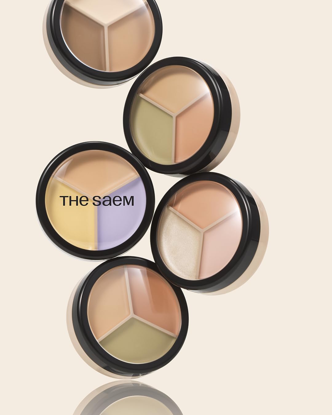 THESAEM Cover Perfection Triple Pot Concealer 01 Correct Beige + 02 Contour Beige - 3 Color Concealer for Medium & Natural Tone - Full Coverage, Correct & Conceal Redness, Dark Circles, Contouring