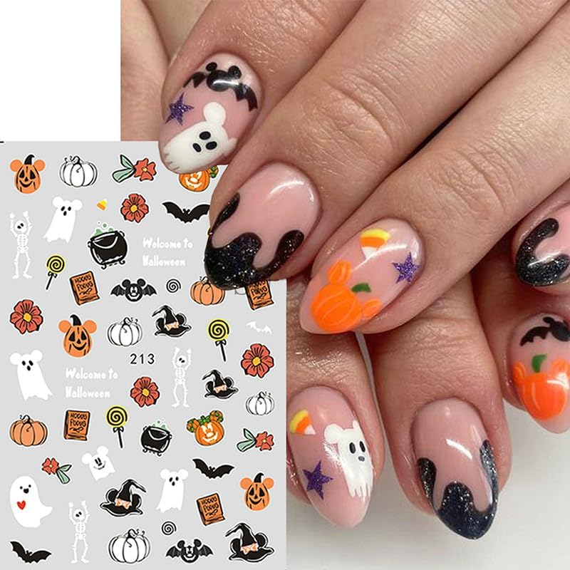 Halloween Nail Art Stickers Decals Halloween Horror Spooky Self-Adhesive Nail Designs Supply Halloween Devil Ghost Spider Web Nail Decals for Women Girls DIY Manicure Tips Horror Party Nail Decoration